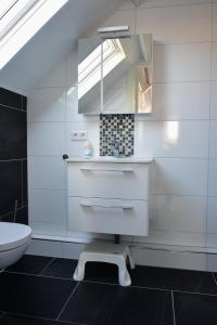a white bathroom with a sink and a toilet at Woning zeldenrust 4 in Oostkapelle