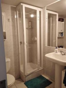 a bathroom with a shower and a sink at Hermoso departamento frente al Mar in Viña del Mar
