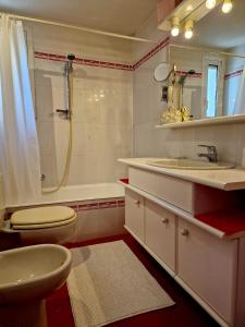 a bathroom with a sink and a toilet and a shower at Casa Melina 2 in Tremezzo