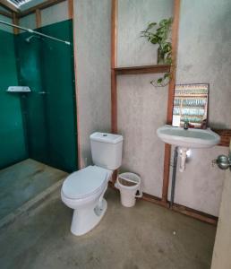 a bathroom with a toilet and a sink at ROSA'S HOUSE in Puerto Maldonado