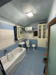 科爾察的住宿－Vila 38，带浴缸、卫生间和盥洗盆的浴室