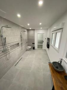 La salle de bains est pourvue d'une douche et d'un lavabo. dans l'établissement Makeda Love & Jacuzzi, à Neuville-Saint-Amand