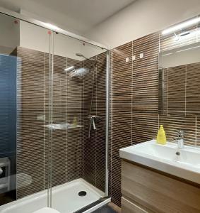 サンルーカル・デ・バラメダにあるCasa Palacioのバスルーム(シャワー、シンク付)