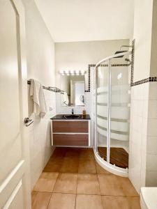a bathroom with a sink and a shower at El Apartamento de Trini en la Alameda in Seville