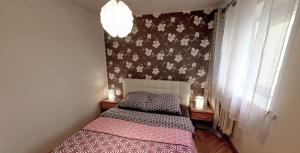 a bedroom with a bed and a wall with butterflies at Apartment Karkonosz in Szklarska Poręba