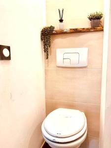 a bathroom with a white toilet in a room at Cocon De l'Est II in Saint-Benoît