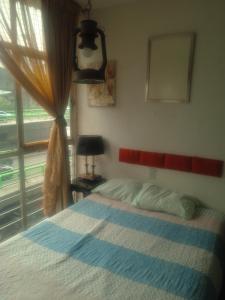 - une chambre avec un grand lit et une fenêtre dans l'établissement Alcoba en Polanco (solo hombres), à Mexico