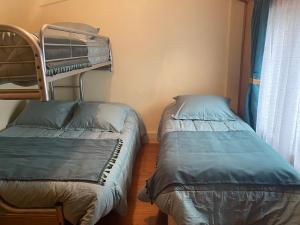 a bedroom with two beds and a bunk bed at Apartamentos Patagonia Dove in Coihaique