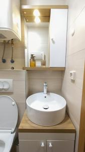 een badkamer met een witte wastafel en een spiegel bij Nomad Jahorina in Jahorina
