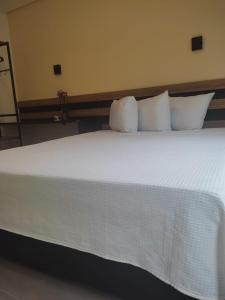 a white bed with white pillows in a room at Hotel Flores de Holambra in Holambra