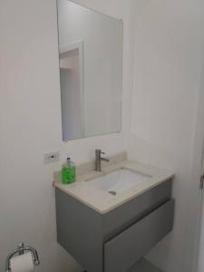 W łazience znajduje się umywalka i lustro. w obiekcie The Willow Apartment w mieście Clifton Falls