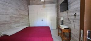 1 dormitorio con 1 cama con manta roja en Granados, en Asunción