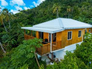 a house with a tin roof on top of a hill at Frenchy's in Providencia