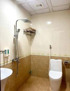 a bathroom with a toilet and a sink at Tình Hiếu Hotel in Ha Long