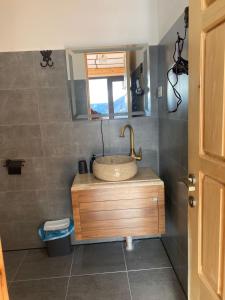 a bathroom with a sink and a mirror at Agro Guesthouse Korena in Kutaisi