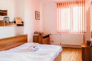Tempat tidur dalam kamar di Romanian Athenaeum 1BR apartment with self check in