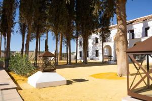 un patio con un árbol y un edificio en Cortijo El Solano, en Antequera