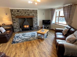 sala de estar con sofá y chimenea en Tangaer Cottage, en Cellan