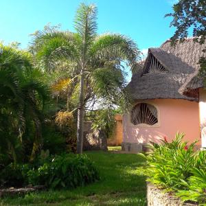 a house with a palm tree next to a building at Tiwani Sunset, a little piece of Eden in Tiwi
