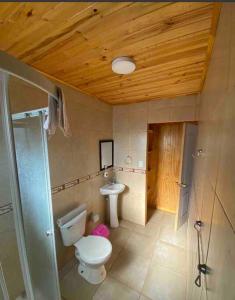 a bathroom with a toilet and a sink at Casona los boldos in Santa Cruz