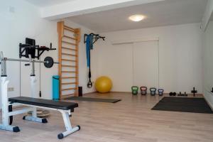 a room with a gym with a treadmill and weights at House FIDULIĆ - apartment RUSTIC in Lumbarda