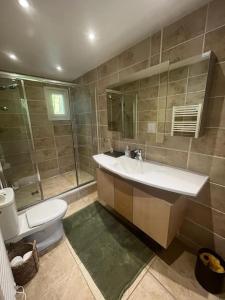 a bathroom with a sink and a toilet and a shower at Villa avec piscine, plage à pieds in La Croix-Valmer