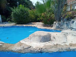 a pool with blue water and a rock at El Jardin Colonial in Calilegua +20 photos