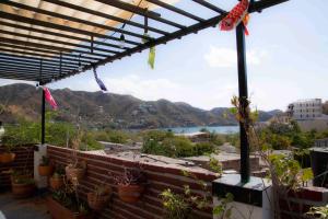 una vista desde el techo de una casa con macetas en Casa remedios la bella, en Santa Marta