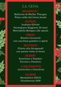 a menu for a restaurant with red and green flowers at Nerone's - Sutri Bed & Dinner in Sutri