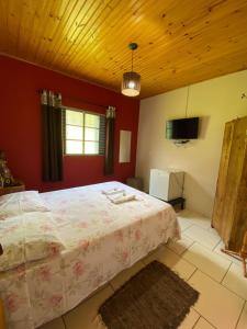 ein Schlafzimmer mit einem Bett und einem TV in der Unterkunft Pousada Arco Iris in Gonçalves