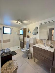ル・ラヴァンドゥーにあるle verger des naiadesのバスルーム(トイレ、洗面台、シャワー付)