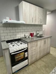 uma cozinha com um fogão e uma bancada em PEDROSAS Departamentos em Villa Elisa