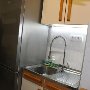 a kitchen with a sink and a refrigerator at N&AA apartman in Belgrade +8 photos
