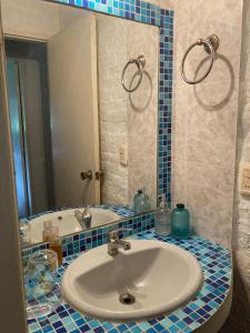a bathroom with a sink and a mirror at Esquina Verde in Bella Vista