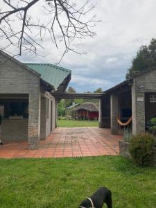 un chien noir se posant dans l'herbe devant une maison dans l'établissement Esquina Verde, à Bella Vista