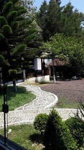 a stone path leading to a house with trees at Casa de Campo La Niebla in Tlalnelhuayocan
