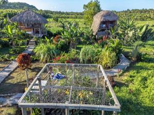 a garden with a cage full of plants at Samana Ecolodge in El Limón