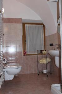 a bathroom with a sink and a toilet and a sink at AL BORGO ANTICO residenza in Pinzolo