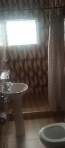 a bathroom with a sink and a window at Wli Waterfalls Inn,My Home Your Home in Wli Afegame