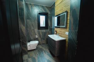 a bathroom with a sink and a toilet at Georgia Chalet in Dorna Arini