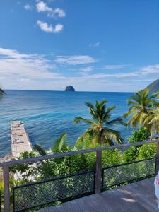 a view of the ocean from a deck at Appart 'Caraibe Résidence MARINE HOTEL in Le Diamant