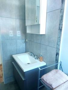 La salle de bains est pourvue d'un lavabo et d'un miroir. dans l'établissement Don Trujo 2 - parque y pileta, à Mendoza