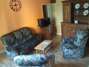ein Wohnzimmer mit einem Sofa und einem Stuhl in der Unterkunft Gîte Futeau, 4 pièces, 6 personnes - FR-1-585-13 in Futeau