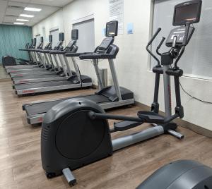 a row of tread machines in a gym at Holiday Inn Express - Lexington East - Winchester, an IHG Hotel in Winchester