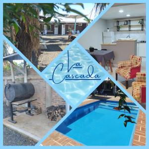 a collage of photos of a house and a swimming pool at La Cascada 2 in Posadas