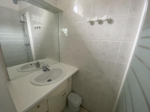 bagno bianco con lavandino e specchio di Appartement La Roche-Posay, 2 pièces, 3 personnes - FR-1-541-72 a La Roche-Posay