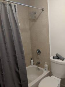 een badkamer met een douche, een toilet en een wastafel bij 3 Bedroom Miami Home 15 Minutes to the Beach in Miami