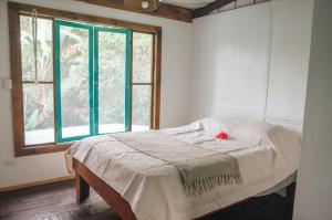 1 dormitorio con cama y ventana en Casa BOHÖ en Puerto Viejo