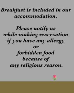 a text box with the words breakfast is included in our accommodation at Hanok Guesthouse Suni in Seoul