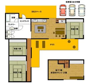 Pelan lantai bagi ペットと泊まれる4LDK貸別荘 BBQ可 満点の星空に囲まれた御用邸付近の非日常空間 駐車場3台 s01